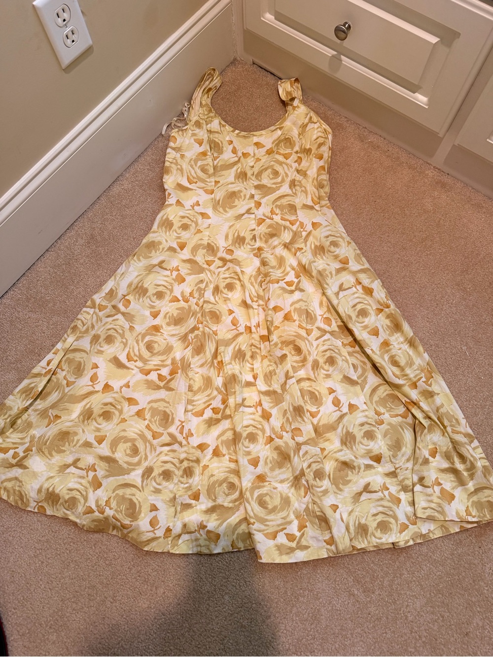 Talbots Yellow Floral Sleeveless Fit-and-Flare Midi Dress